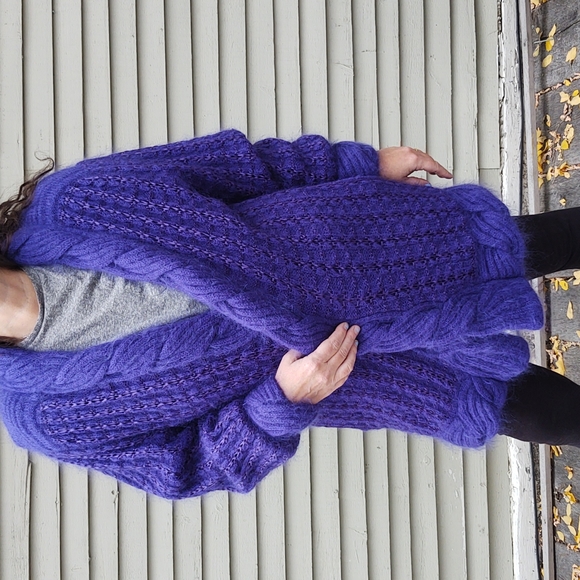 Vintage Sweaters - Vtg 1980s Lined Belldini Retro Wool Braided/cable oversized cardigan Sweater